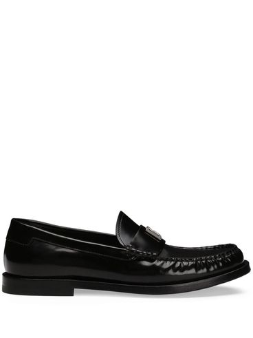 Glossy calf leather loafers with logo plaque