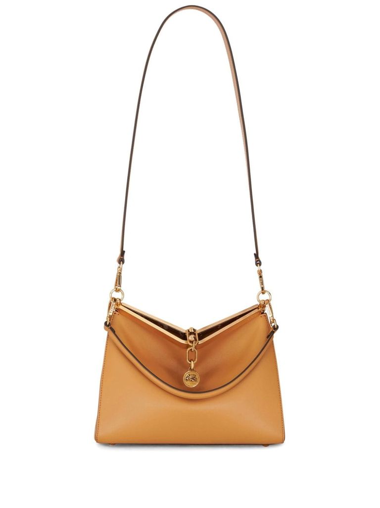 Shop Etro Vela Medium Shoulder Bag In Calf Leather In Brown