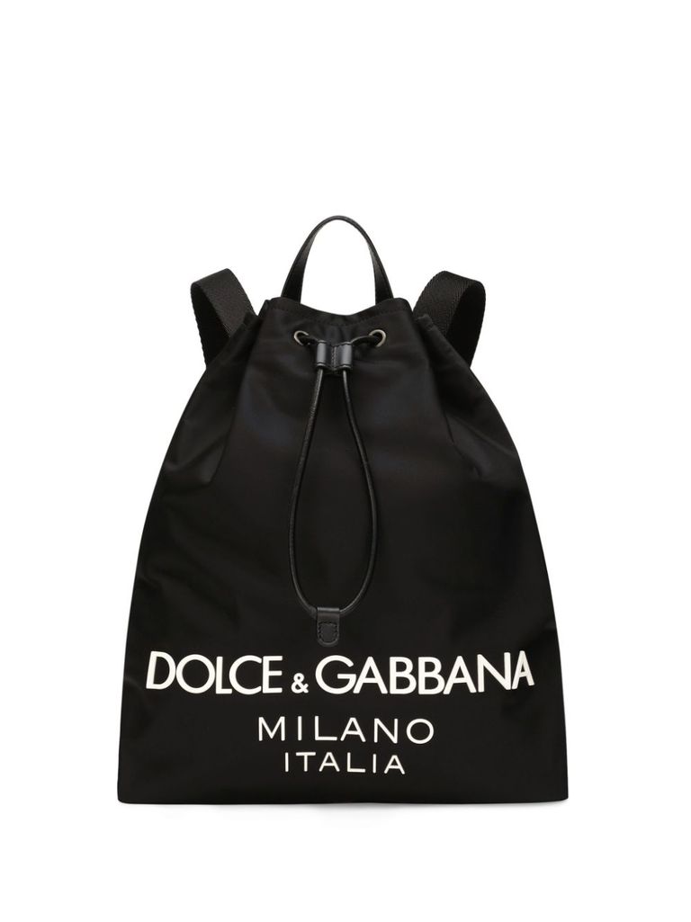 Shop Dolce & Gabbana Nylon Backpack With Applied Logo In Black