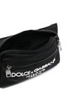 Black fabric belt bag with applied logo