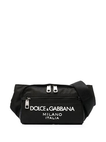 Black fabric belt bag with applied logo