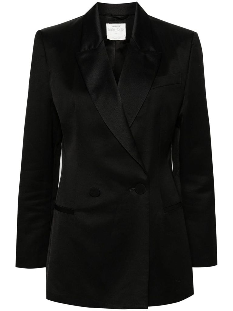 Shop Forte Forte Blazer In Viscose And Wool With Shiny Lapels In Black