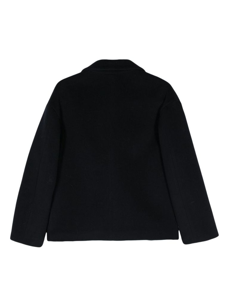 Shop Forte Forte Double-breasted Short Coat In A Wool And Cashmere Blend In Black