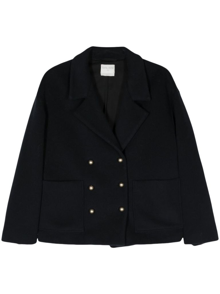 Shop Forte Forte Double-breasted Short Coat In A Wool And Cashmere Blend In Black