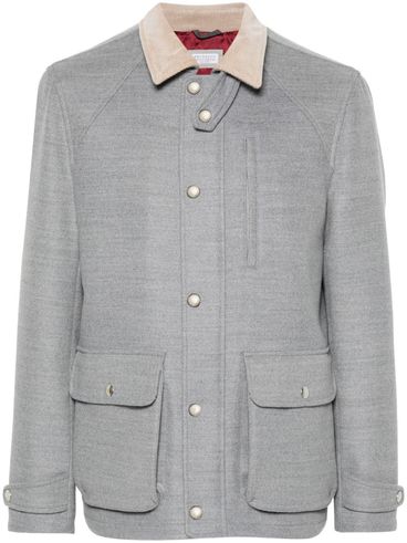 BRUNELLO CUCINELLI - Wool jacket with a ribbed velvet collar