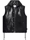 Sleeveless puffer vest in vinyl-effect viscose