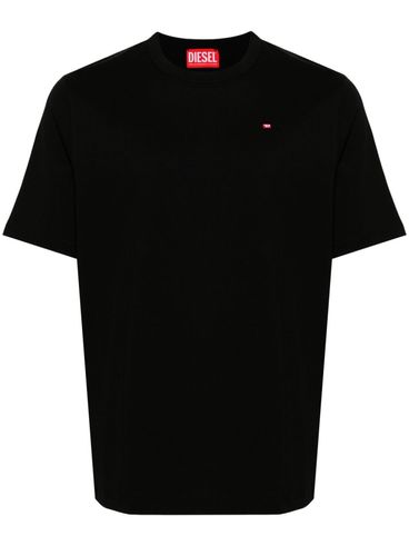 T-shirt nera in cotone con ricamo logo