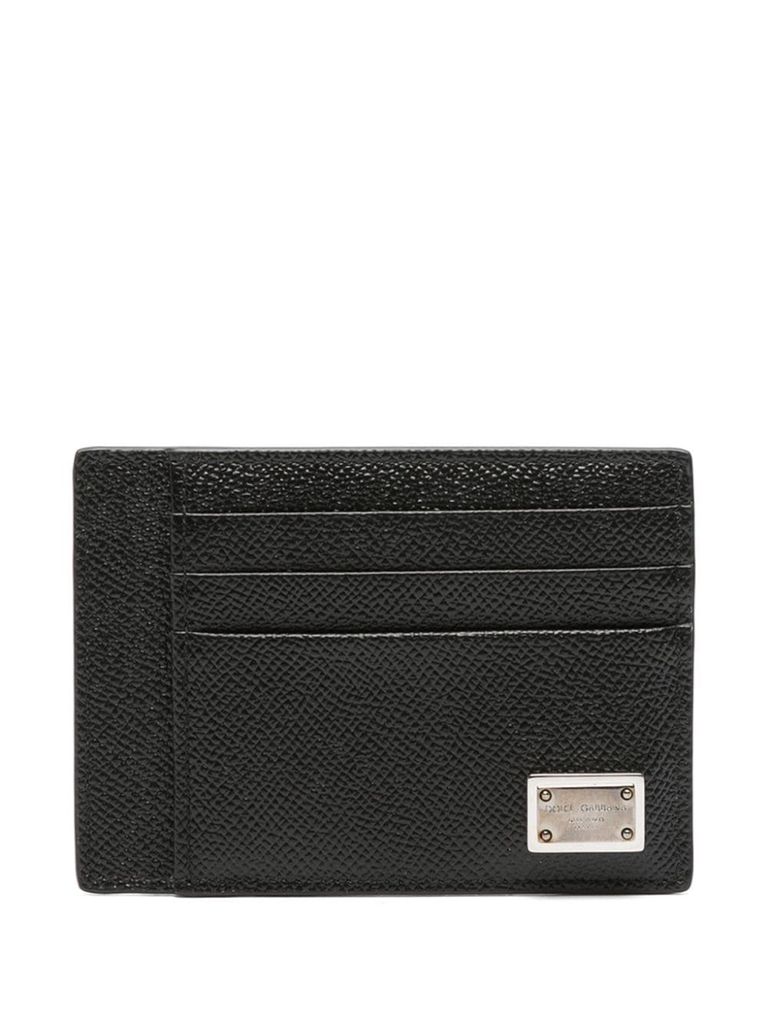 Shop Dolce & Gabbana Dauphine Card Holder In Hammered Calfskin Leather In Black