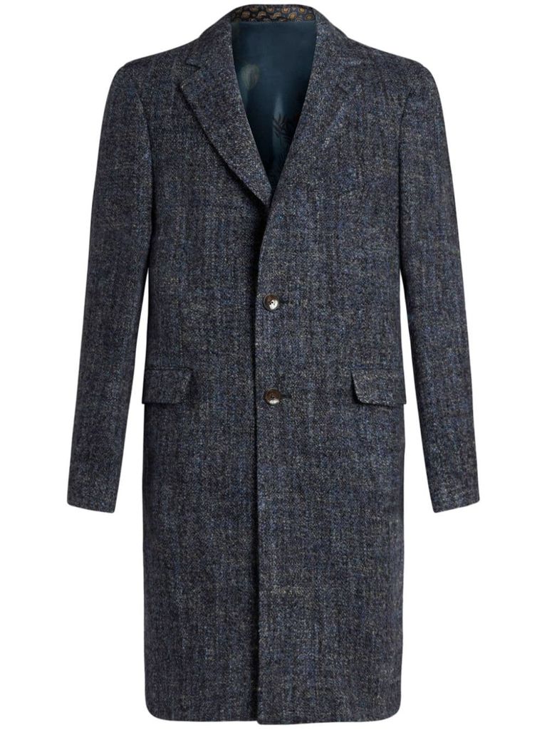 Shop Etro Single-breasted Wool Coat With Pockets In Blue