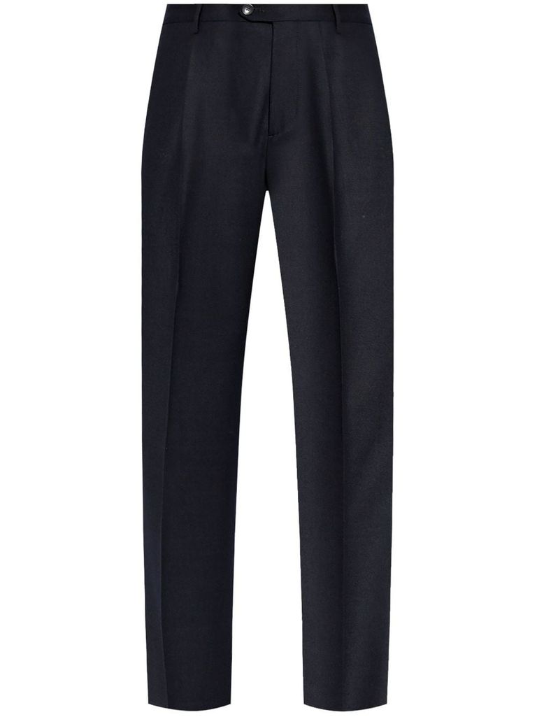 Shop Etro Tailored Wool Trousers With Pressed Crease In Blue