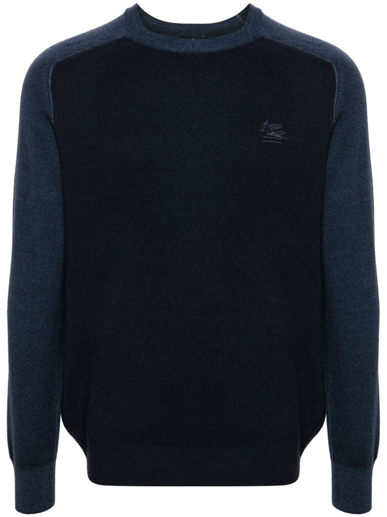 Shop Etro Wool Sweater With Embroidered Logo In Blue