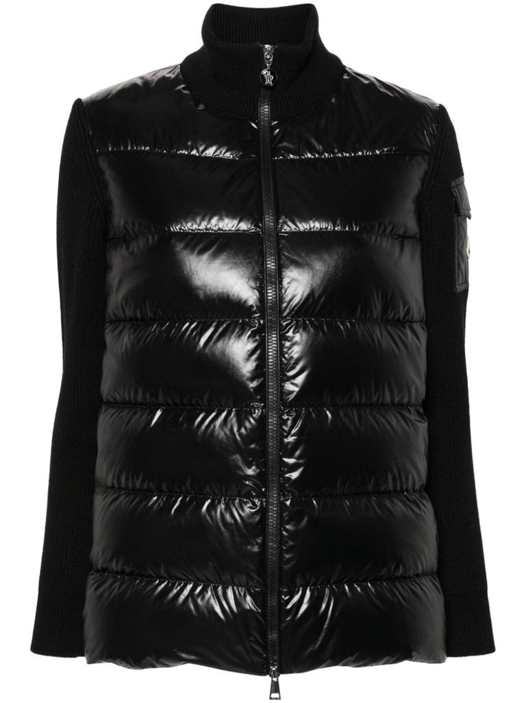 Shop Moncler Black Down Jacket With Inserts