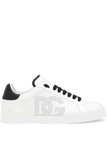 DOLCE & GABBANA - Sneakers Portofino in pelle di vitello con logo traforato nero