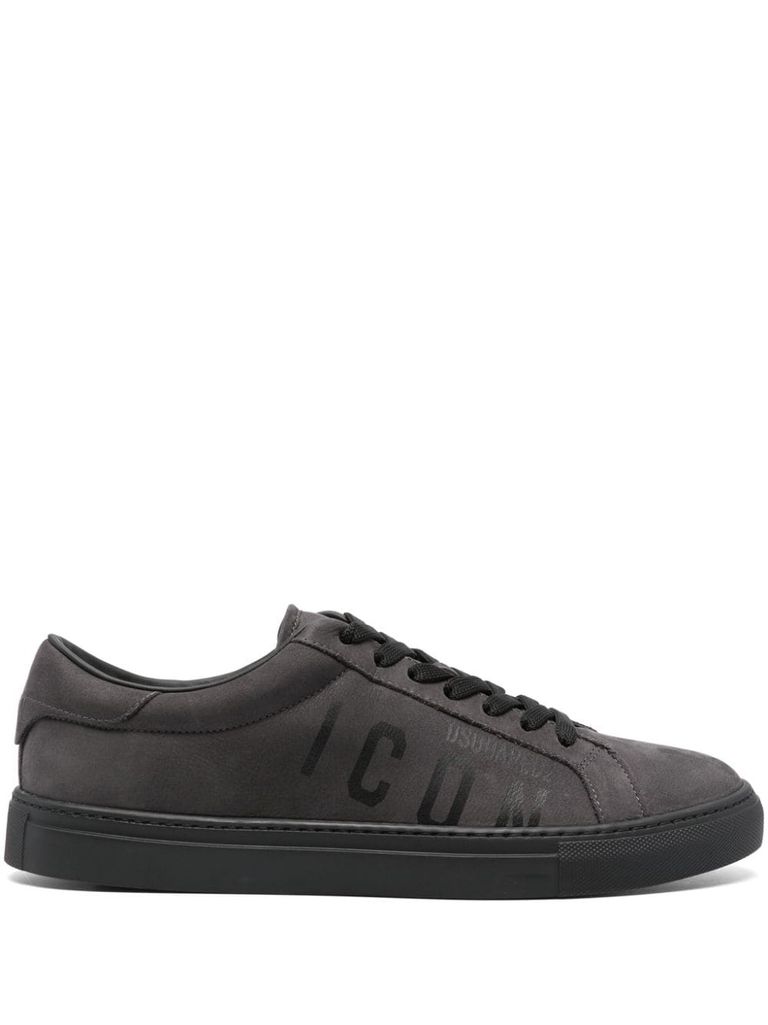 Shop Dsquared2 Calf Leather Sneakers With Logo Print In Grey