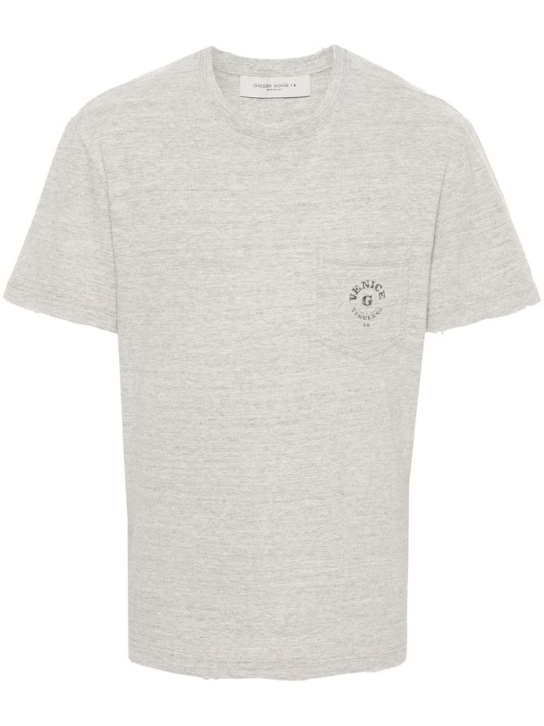 Shop Golden Goose Cotton T-shirt With Front Pocket In Grey