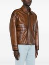 Calfskin leather jacket with hammered texture and pockets