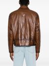 Calfskin leather jacket with hammered texture and pockets