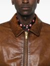 Calfskin leather jacket with hammered texture and pockets