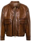 Calfskin leather jacket with hammered texture and pockets