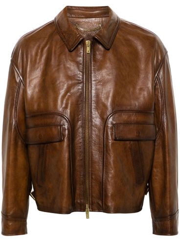 GOLDEN GOOSE - Calfskin leather jacket with hammered texture and pockets