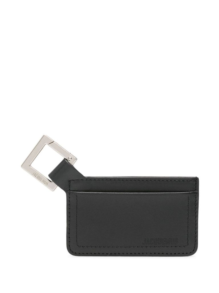 Shop Jacquemus Le Porte-cartes Cuerda Cardholder In Calfskin Leather With Carabiner In Black