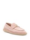 Blush pink logo plaque loafers