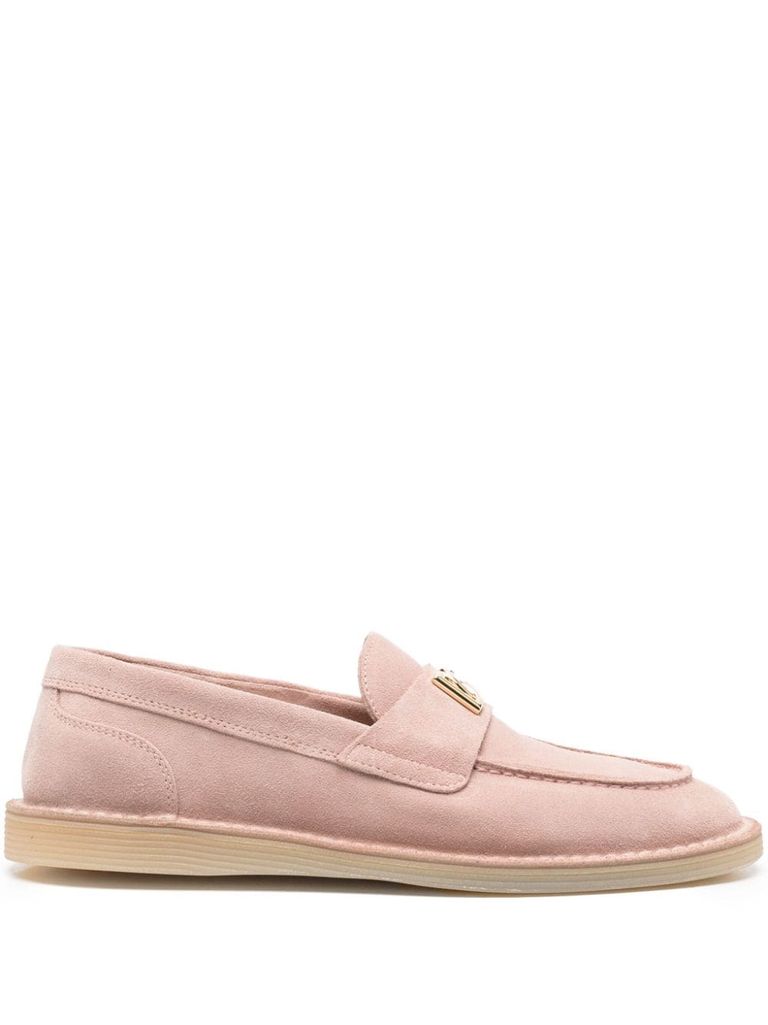 Shop Dolce & Gabbana Blush Pink Logo Plaque Loafers