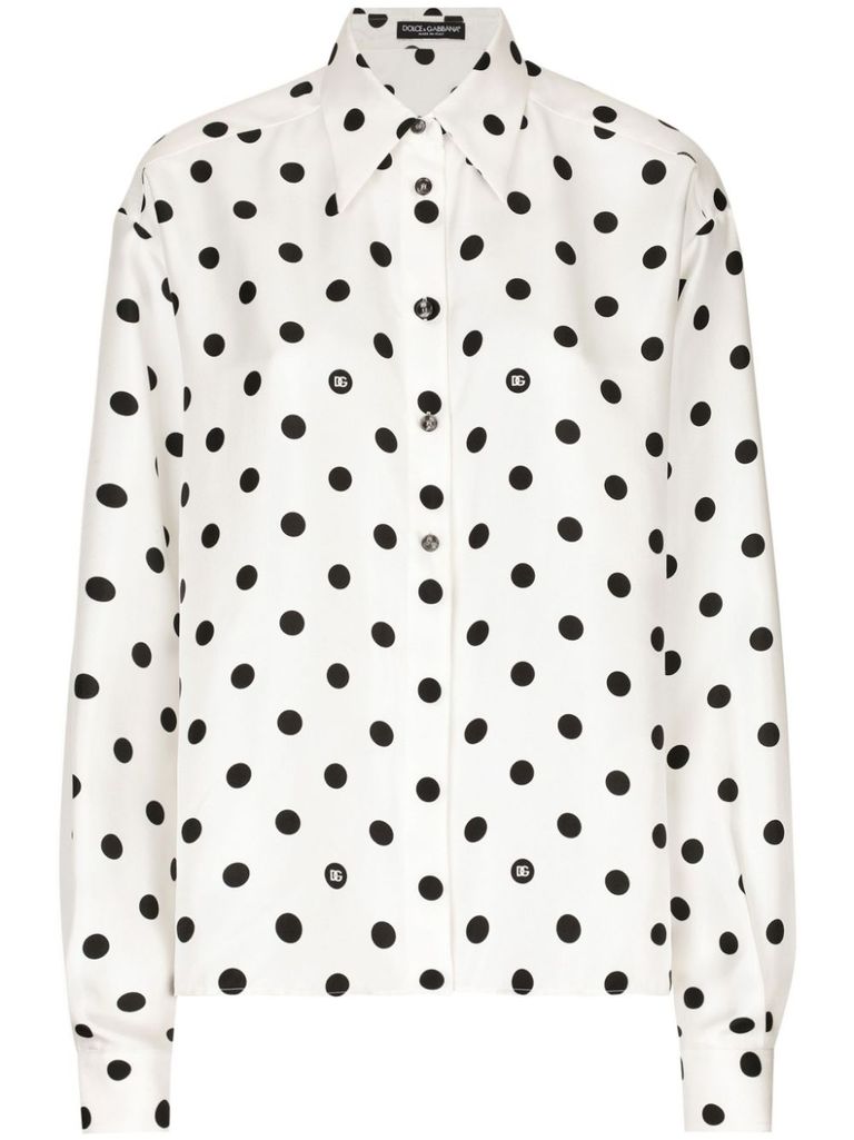 Shop Dolce & Gabbana Silk Polka Dot Shirt In White