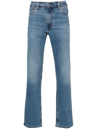 Straight-leg stretch cotton jeans with a mid-rise waist