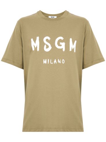 MSGM - T-shirt in cotone verde con stampa logo