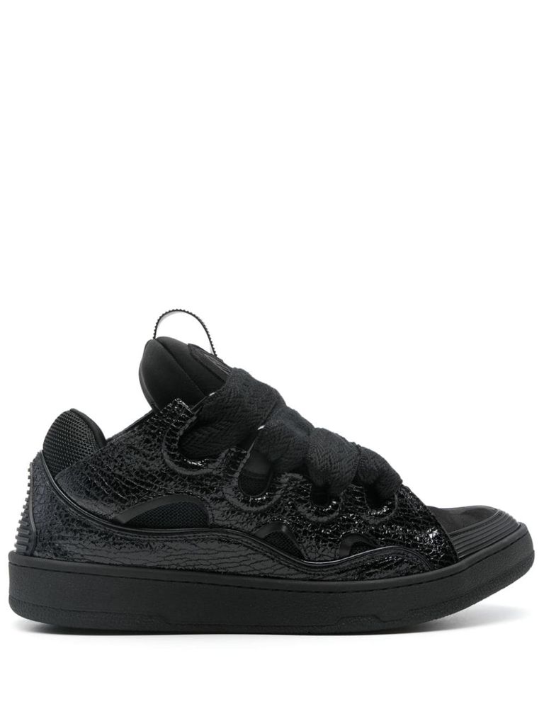 Shop Lanvin Curb Sneakers In Crinkled Calfskin Leather In White