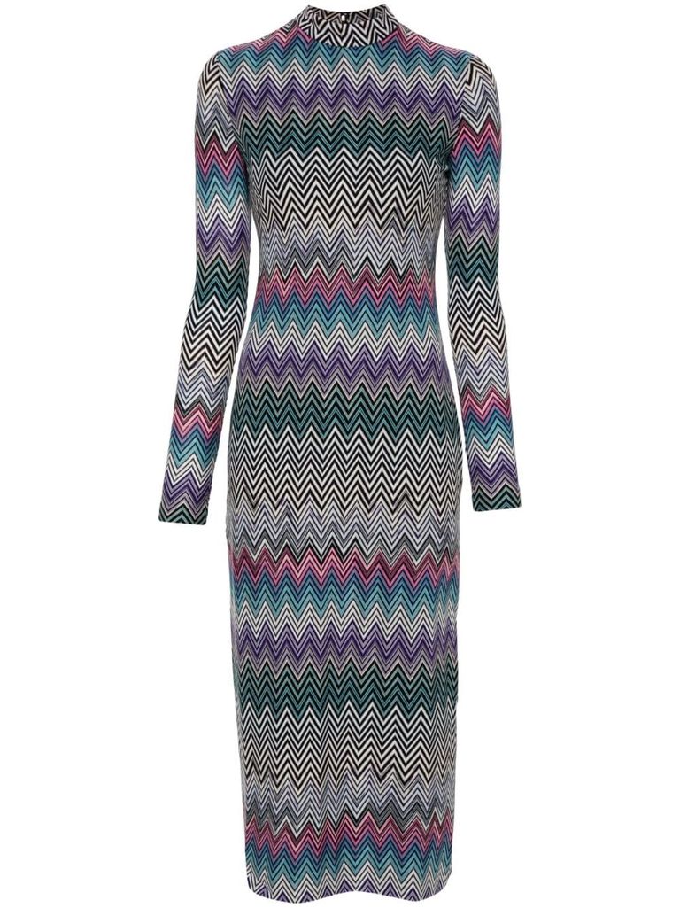 Shop Missoni Zigzag Woven Midi Dress In Multicolour