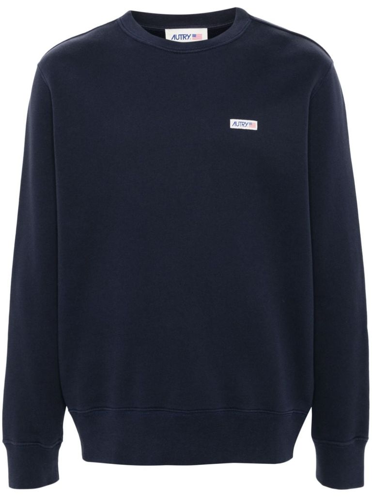 Shop Autry Cotton Crewneck Sweatshirt With Logo Print In Blue