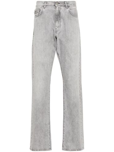 Straight cotton jeans with Medusa head pattern