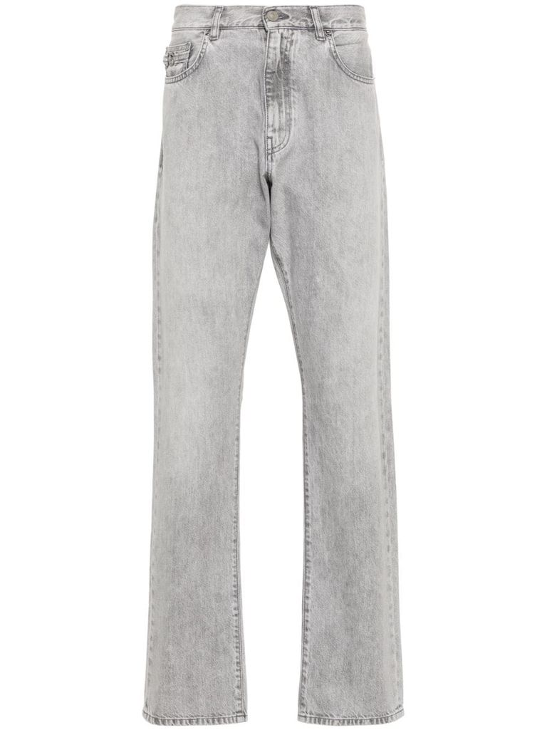 Shop Versace Straight Cotton Jeans With Medusa Head Pattern In Grey