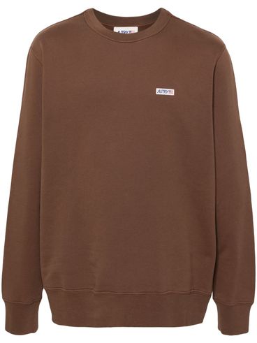 Cotton crewneck sweatshirt with logo print