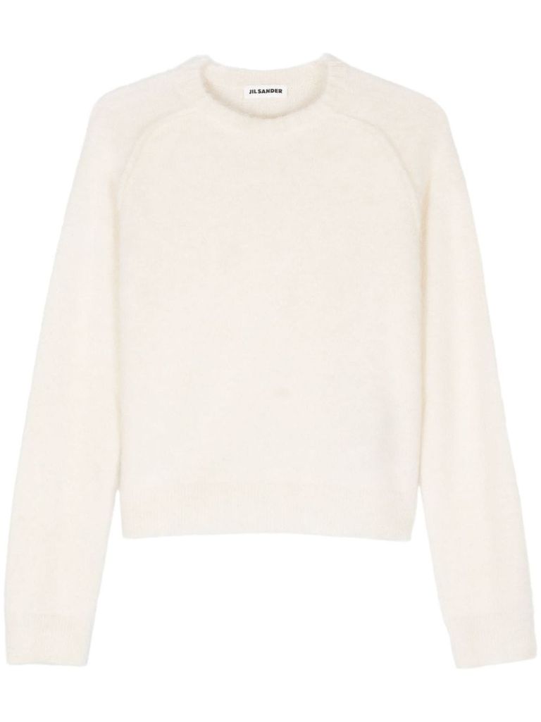 Shop Jil Sander Creamy White Brushed Sweater