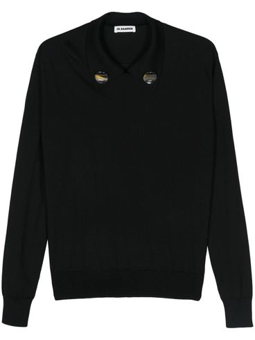 JIL SANDER - Black wool sweater with pin