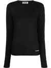 Long-sleeved black cotton T-shirt