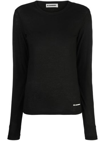 Long-sleeved black cotton T-shirt