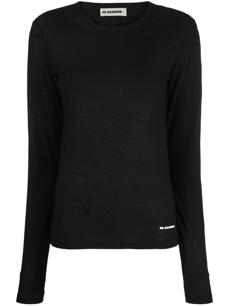 Shop Jil Sander Long-sleeved Black Cotton T-shirt