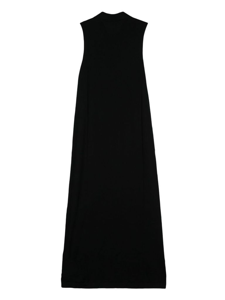 Shop Jil Sander Long Black Dress In Fine Wool Knit