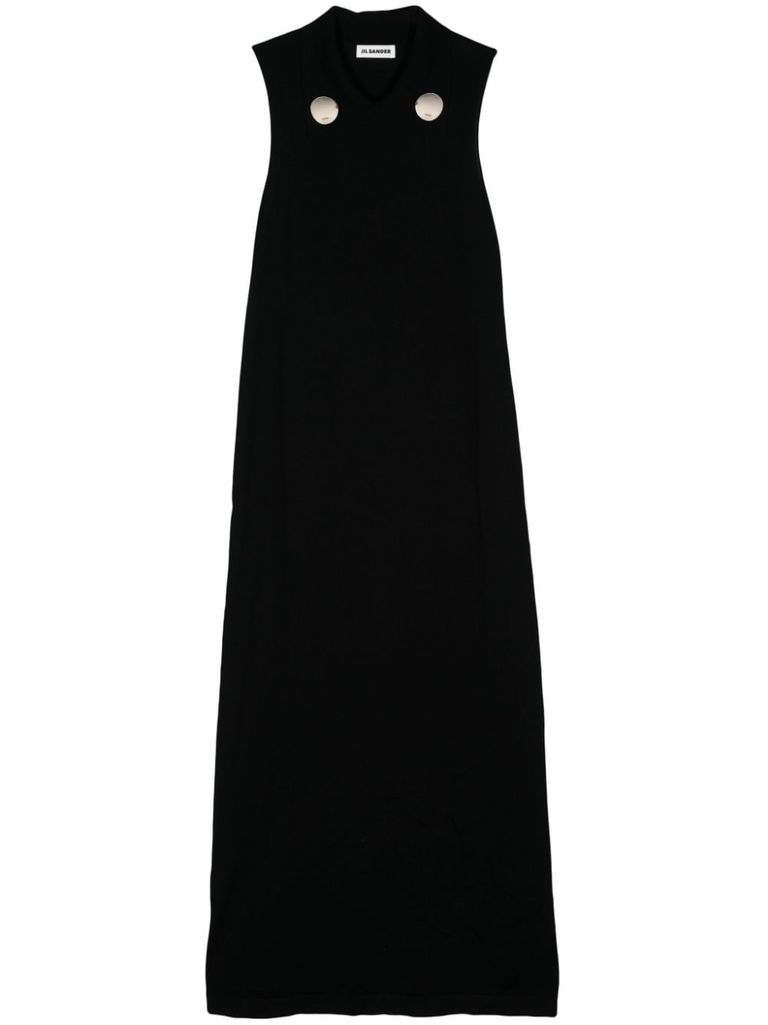 Shop Jil Sander Long Black Dress In Fine Wool Knit