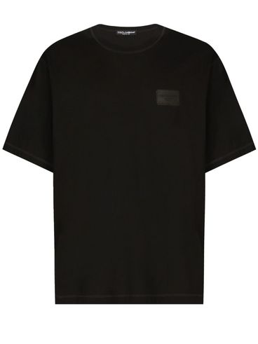 Cotton T-shirt with logo plaque