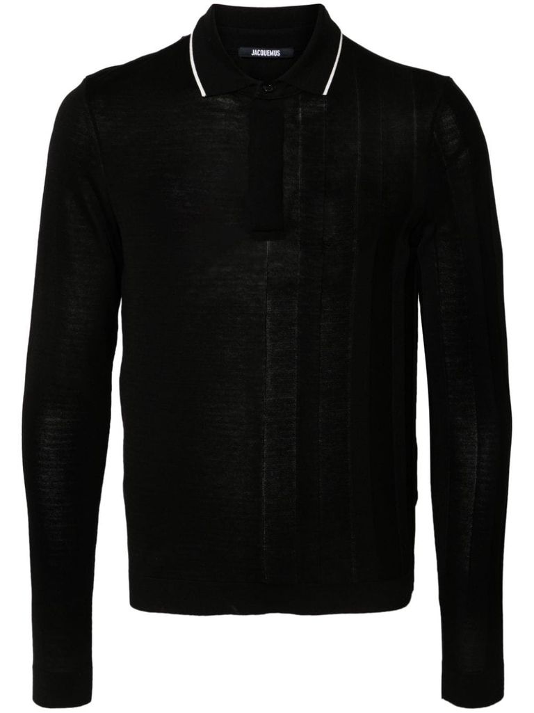 Shop Jacquemus Le Polo Tricot Polo In Cotton With Long Sleeves In Black