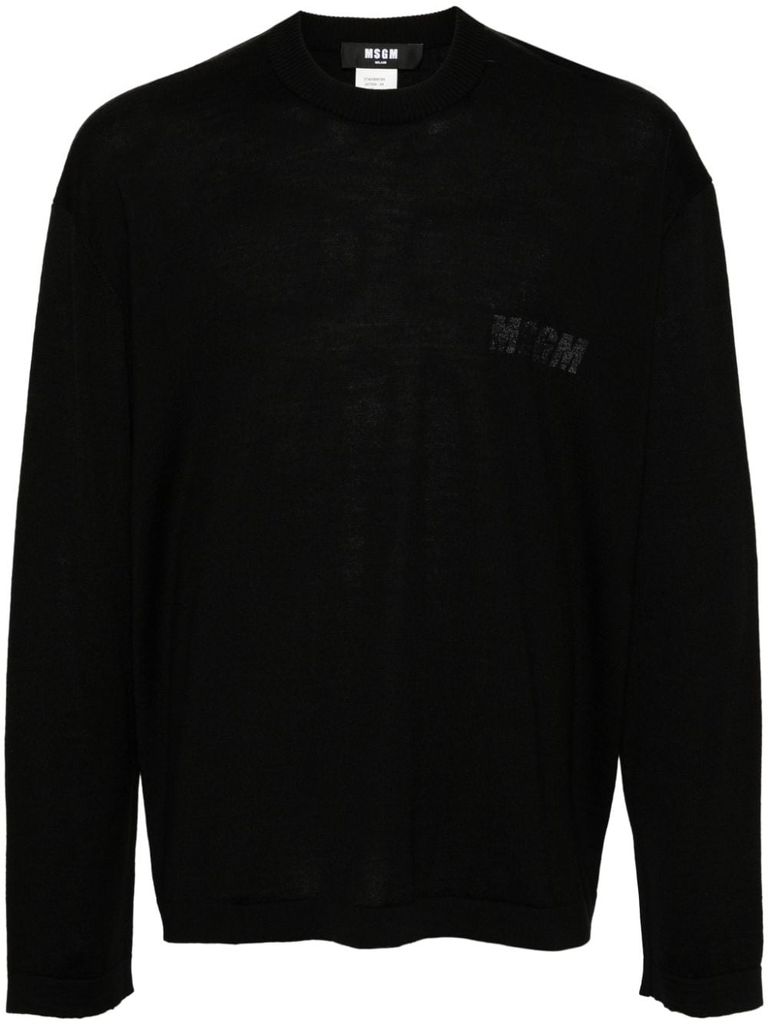 Shop Msgm Wool Blend Sweater With Logo Print In Black