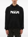 Black cotton hoodie with logo print