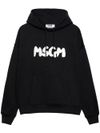 Black cotton hoodie with logo print