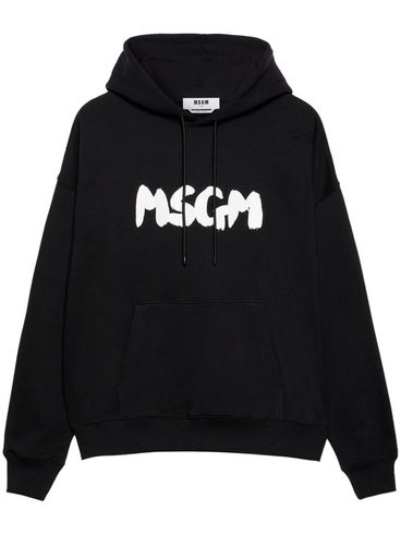 MSGM - Black cotton hoodie with logo print