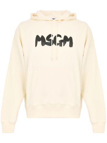 White cotton hoodie with logo print